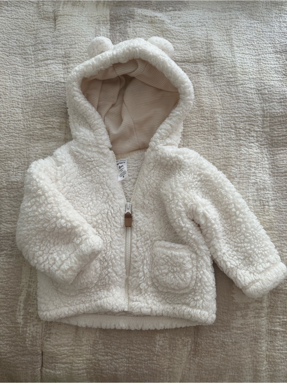|Carter's| Ivory Sherpa Hooded Baby Jacket with Bear Ears
